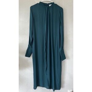 Reiss Womens Blue Teal Long Sleeve Midi  Dress Size 2 High Neck Draped
